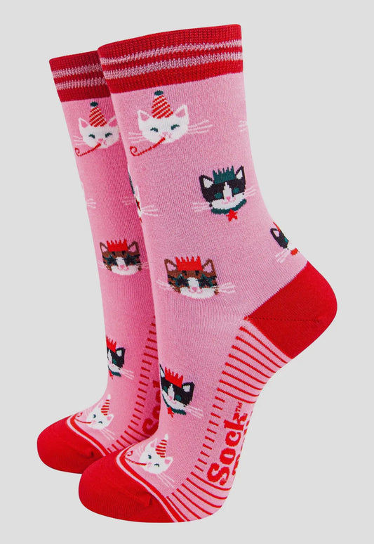 Women's Pink Party Cats Socks