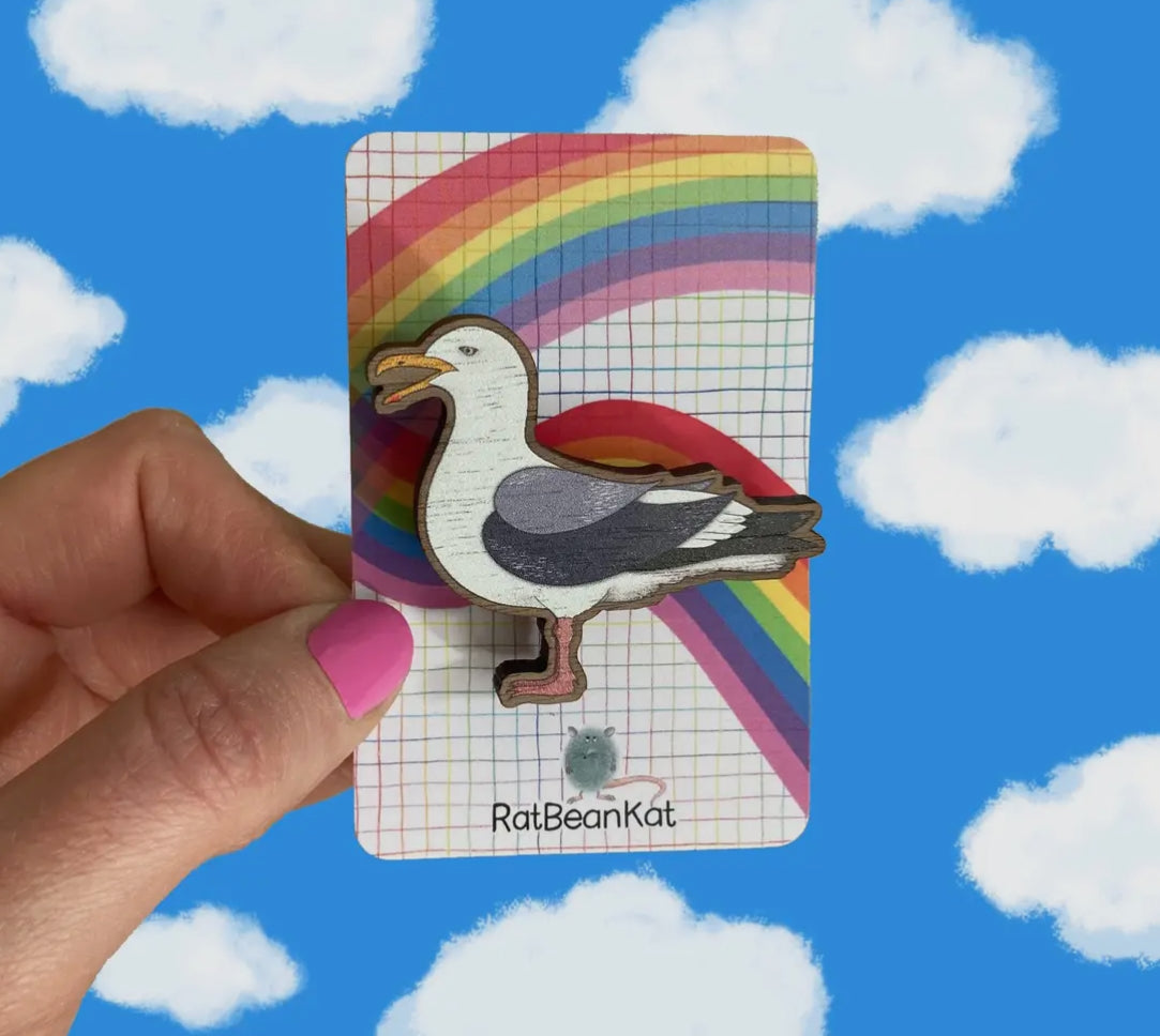 Seagull Wooden Pin Badge