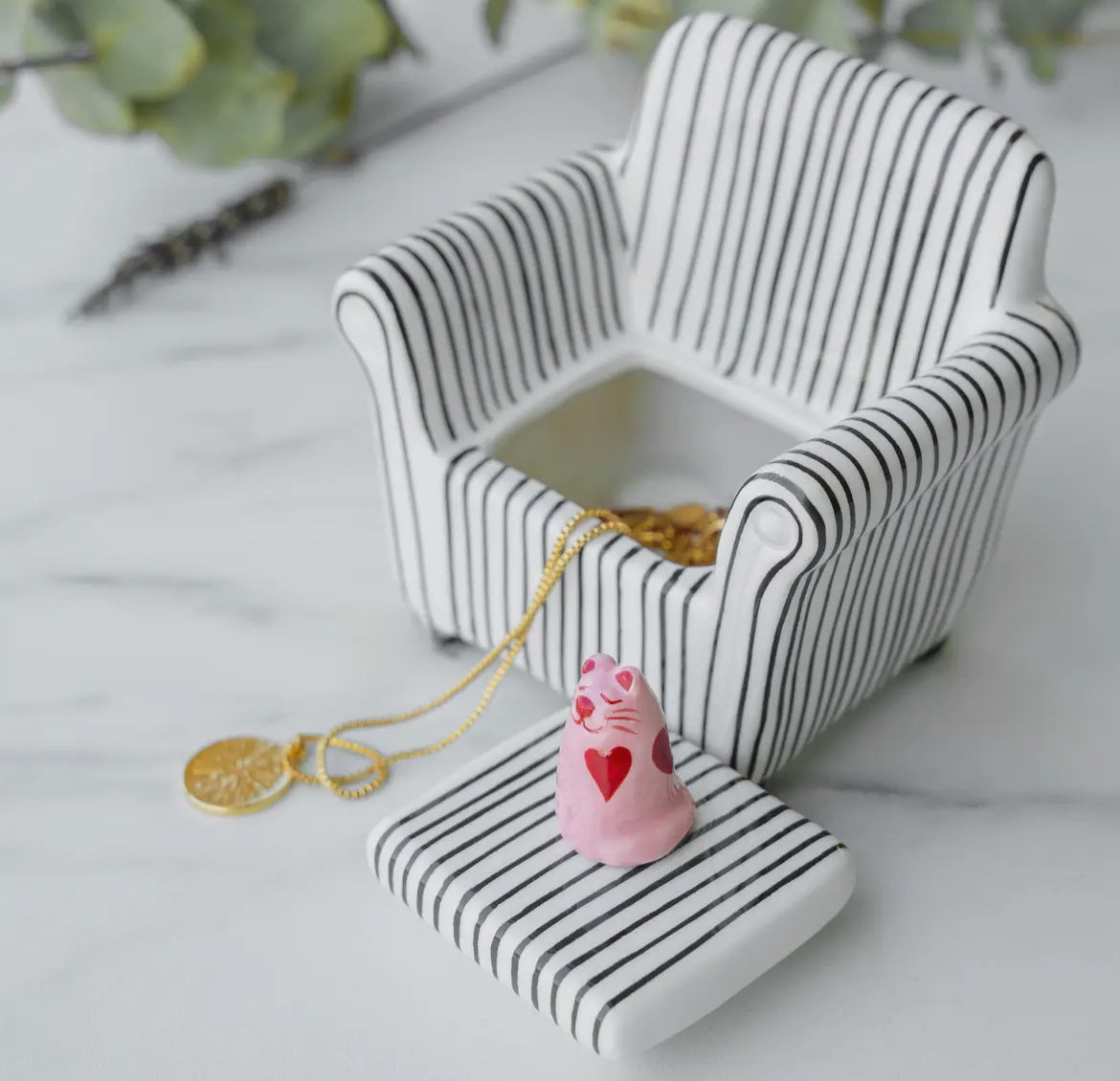 Trinket Box Striped Sofa Cat