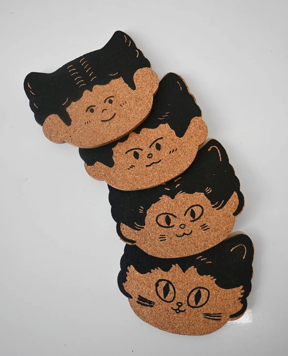 Cat Person Set of Four Cork Coasters