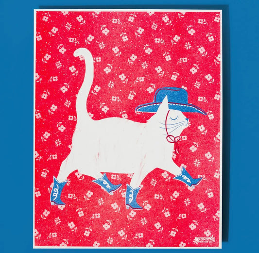 Cowboy Cat Risograph Print
