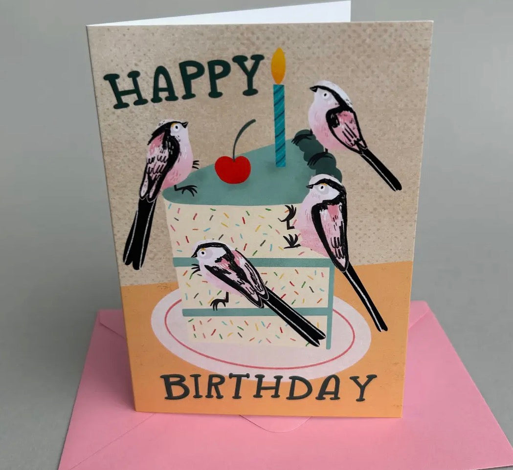 Long Tailed Tits Happy Birthday Greeting Card