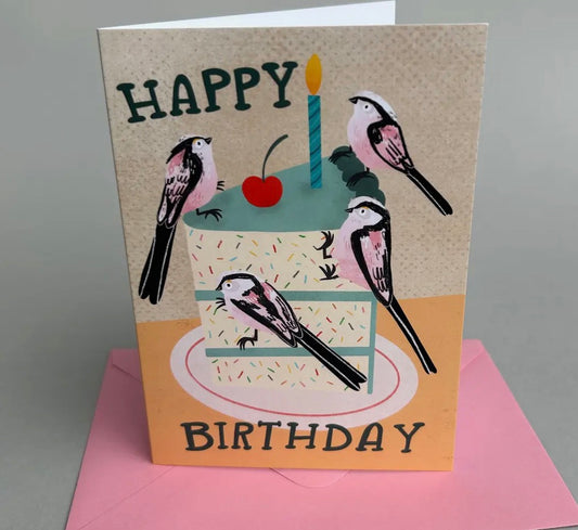 Long Tailed Tits Happy Birthday Greeting Card