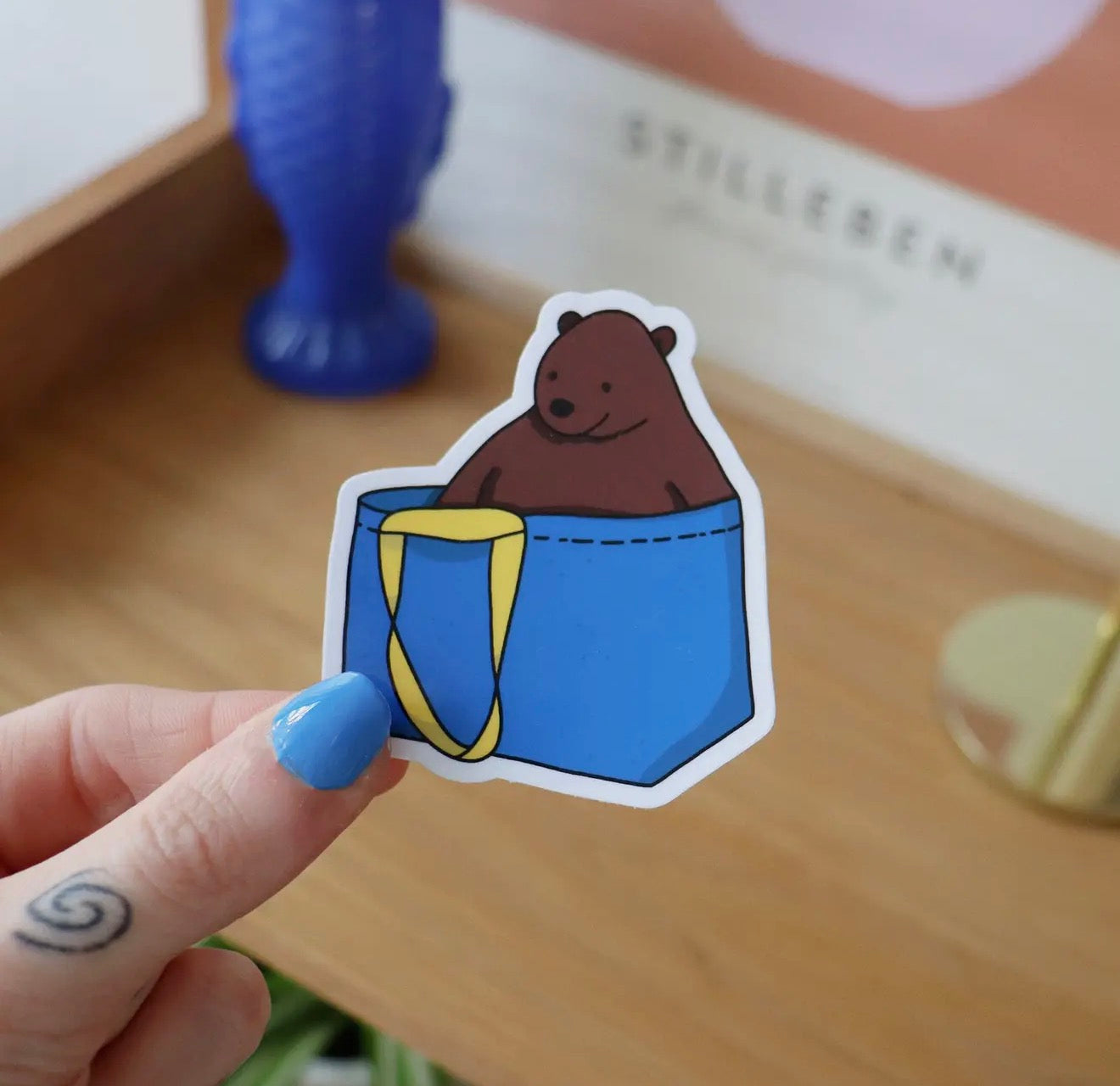 Bear in Bag Vinyl Sticker