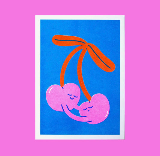 Cherries A5 Risograph Print