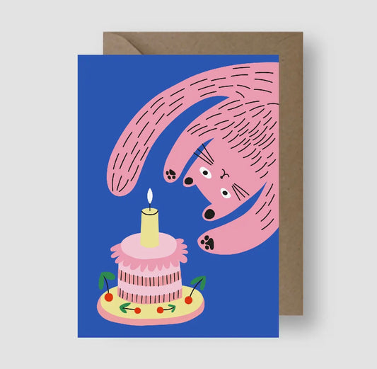 Whimsical Pink Cat Birthday Card