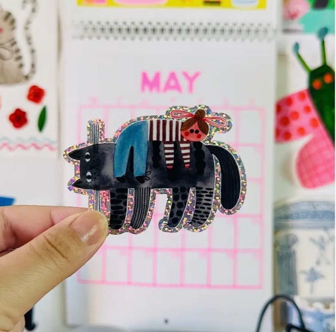 Cat Rest Glitter Sticker