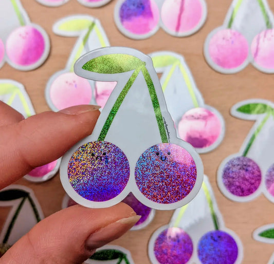 Sad Cherry/ Happy Cherry Glitter Vinyl Sticker