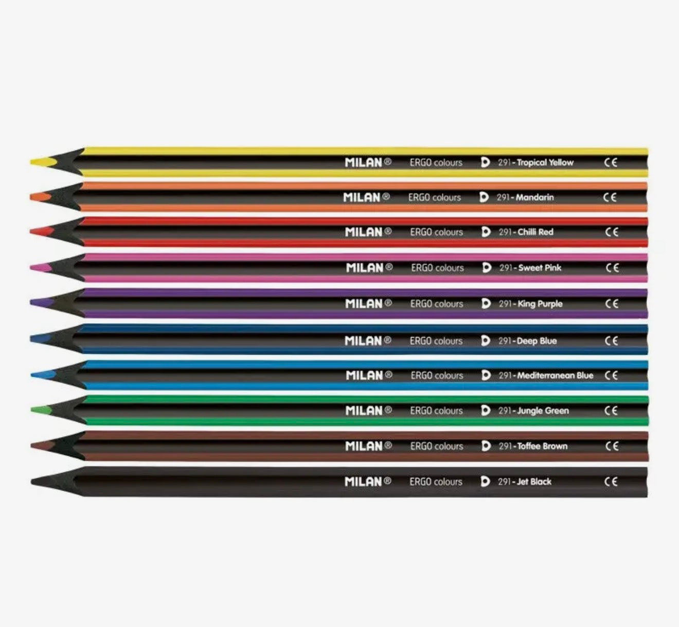 Milan 10 Ergo Black Wood Coloured Pencils + Sharpener