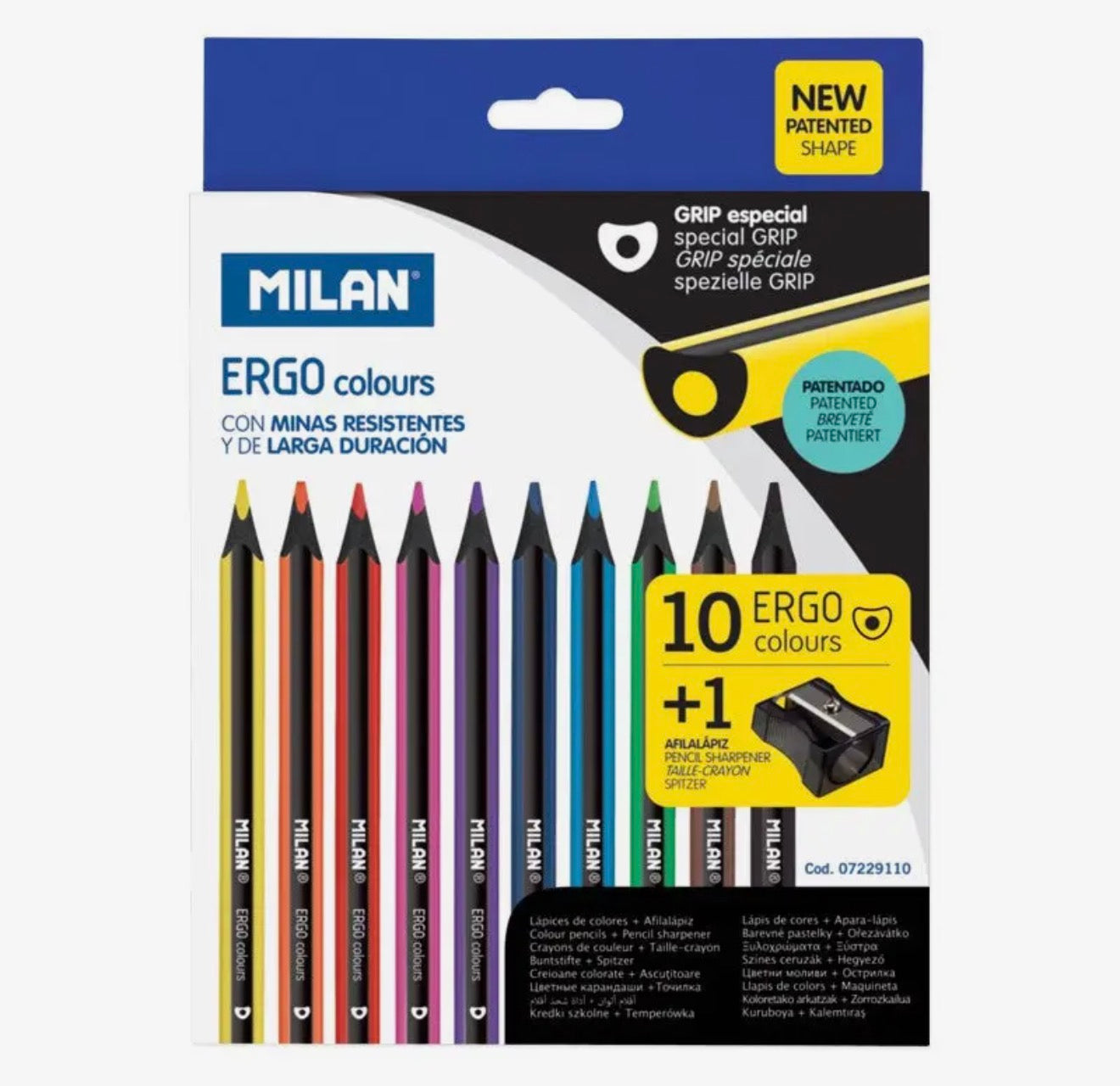 Milan 10 Ergo Black Wood Coloured Pencils + Sharpener