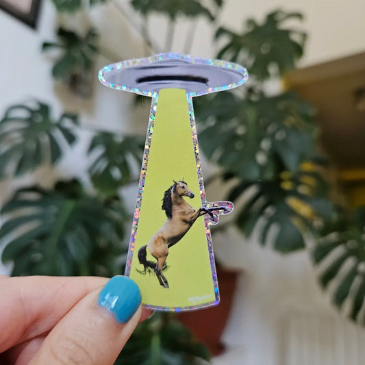 Horse Abduction UFO Fun Glitter Sticker