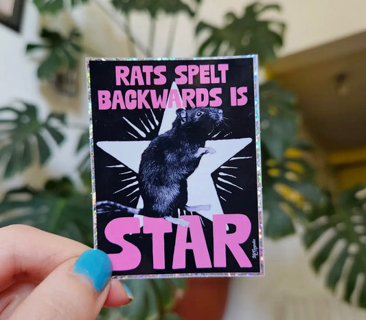 Rats Spelt Backwards Is Star Glitter Sticker