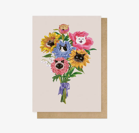 Cat Flowers Greetings Card