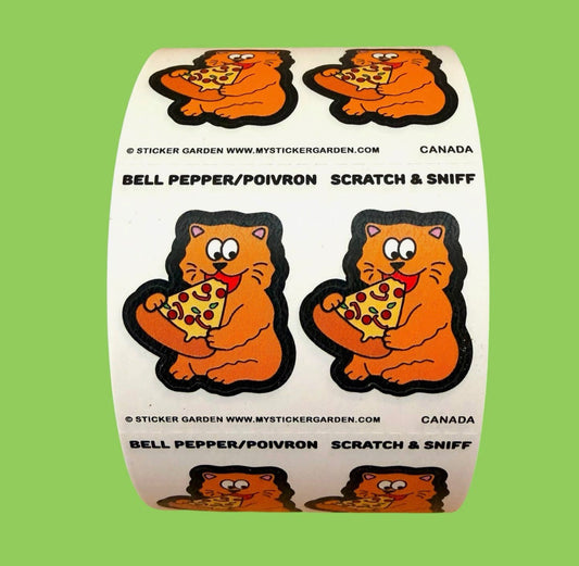 Stickers on a Roll - Cat Pizza Bell Pepper Scratch and Sniff Stickers