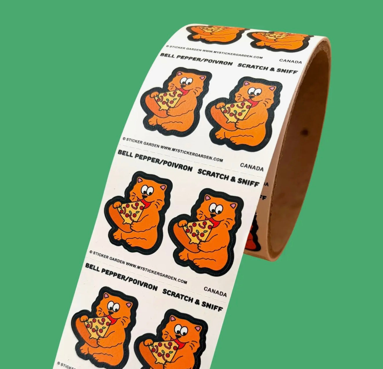 Stickers on a Roll - Cat Pizza Bell Pepper Scratch and Sniff Stickers