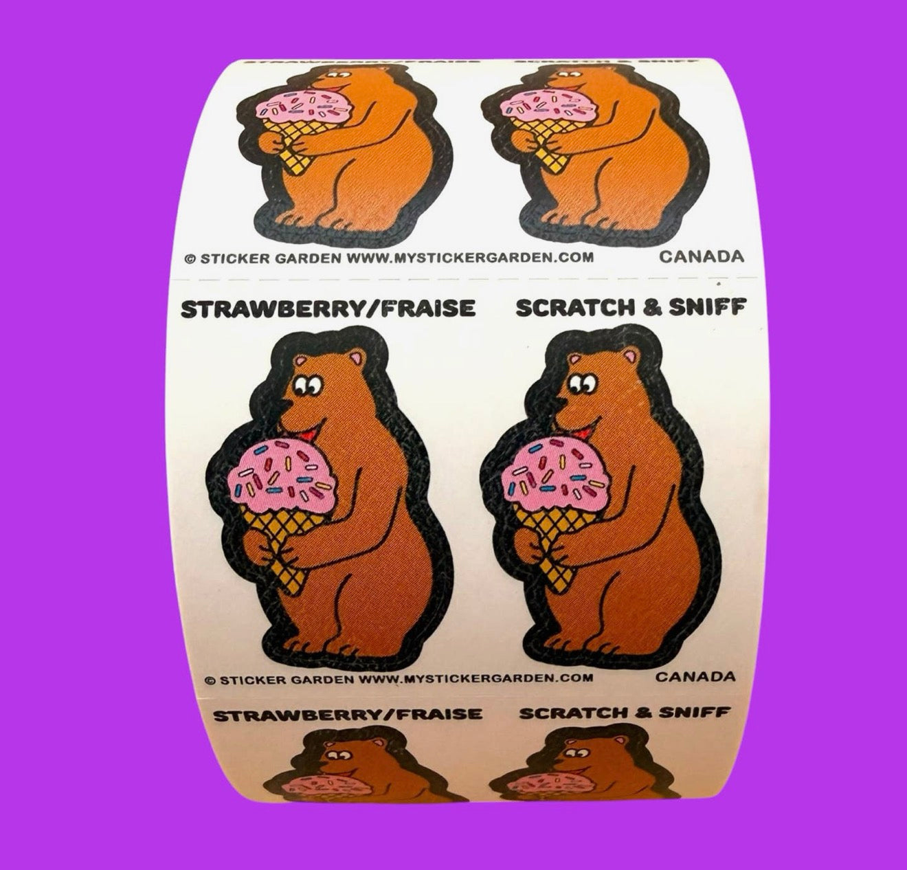 Stickers on a Roll - Bear Strawberry Scratch and Sniff