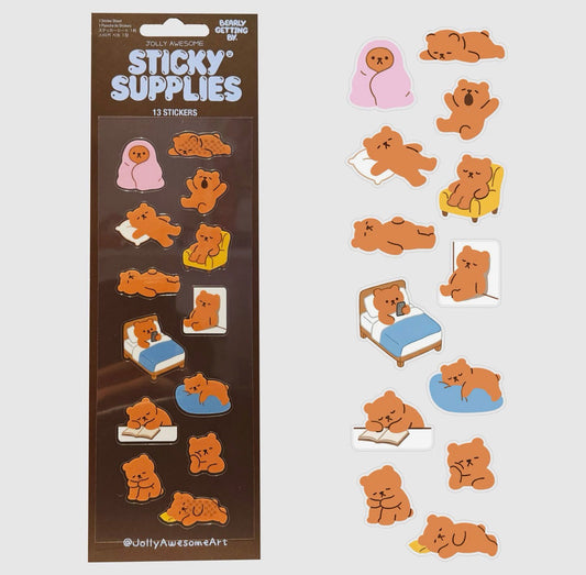 Bearly Getting By Tired Sticker Sheet