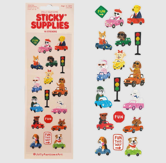 Dogs in Cars Sticker Sheet