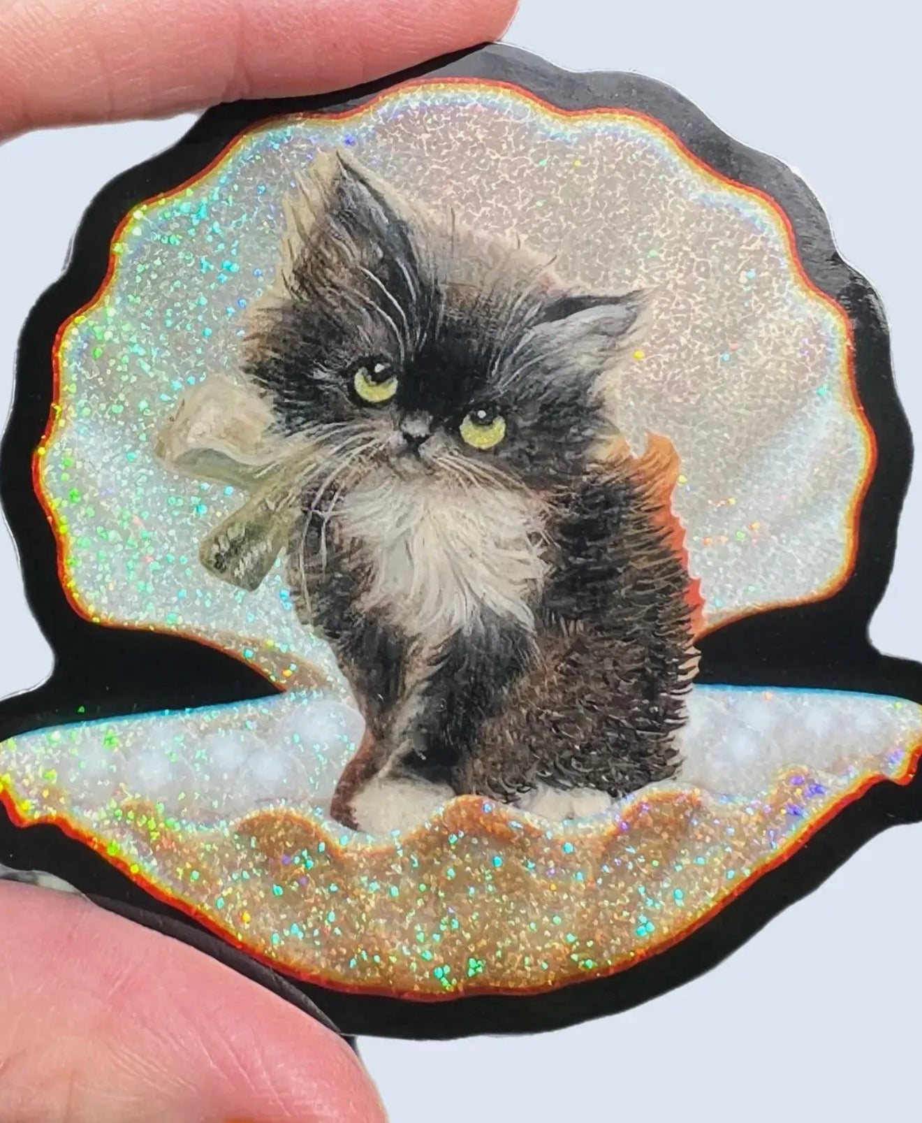 Tuxedo Kitty in Seashell Sticker