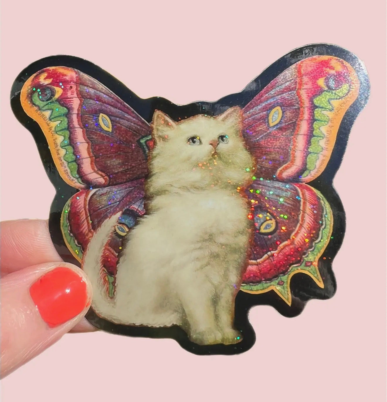 Cat Butterfly Glitter Sticker
