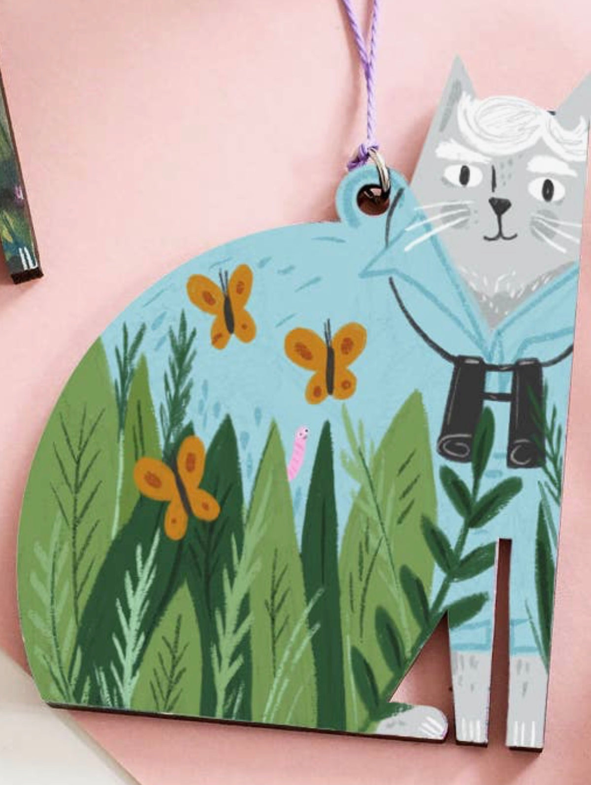 David Cattenborough Wooden Cat Hanging Decoration