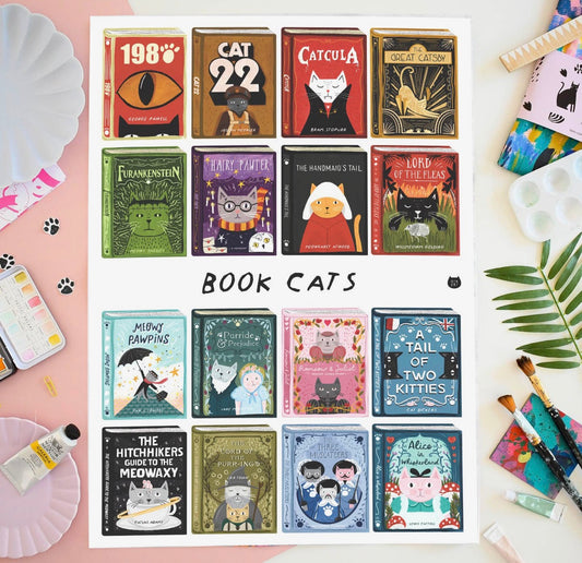 Book Cats Tea Towel