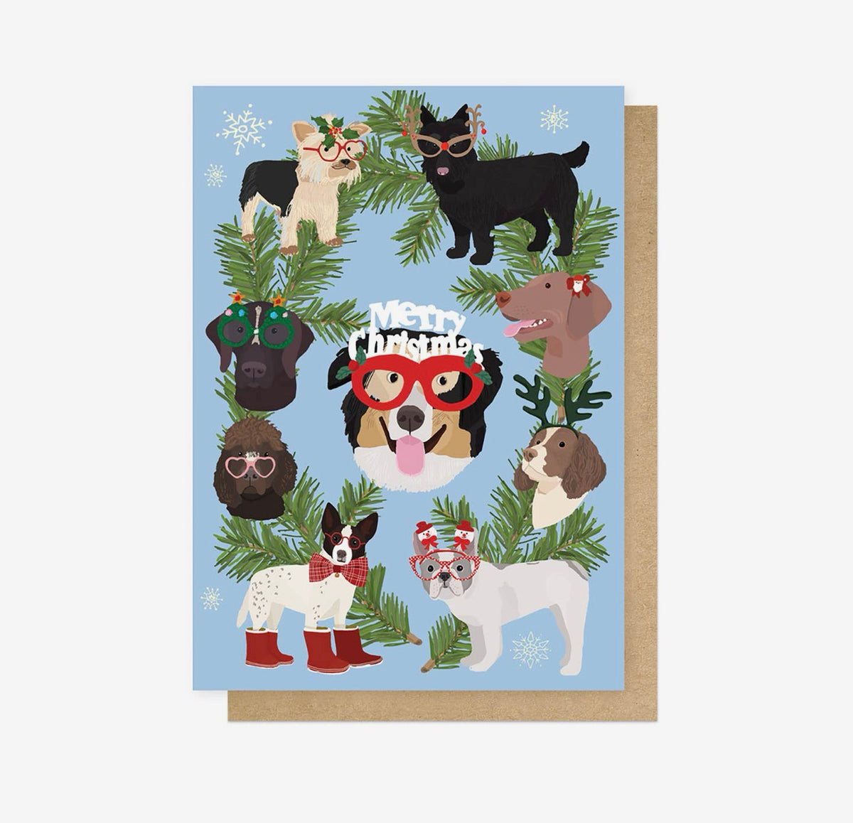 Christmas Dogs in Glasses Greetings Card