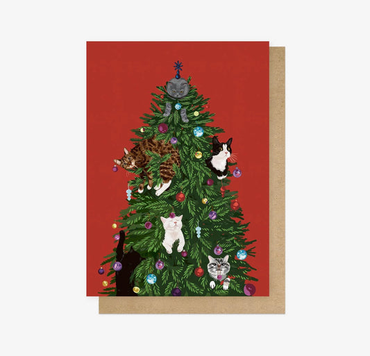 Christmas Cat Tree Greetings Card