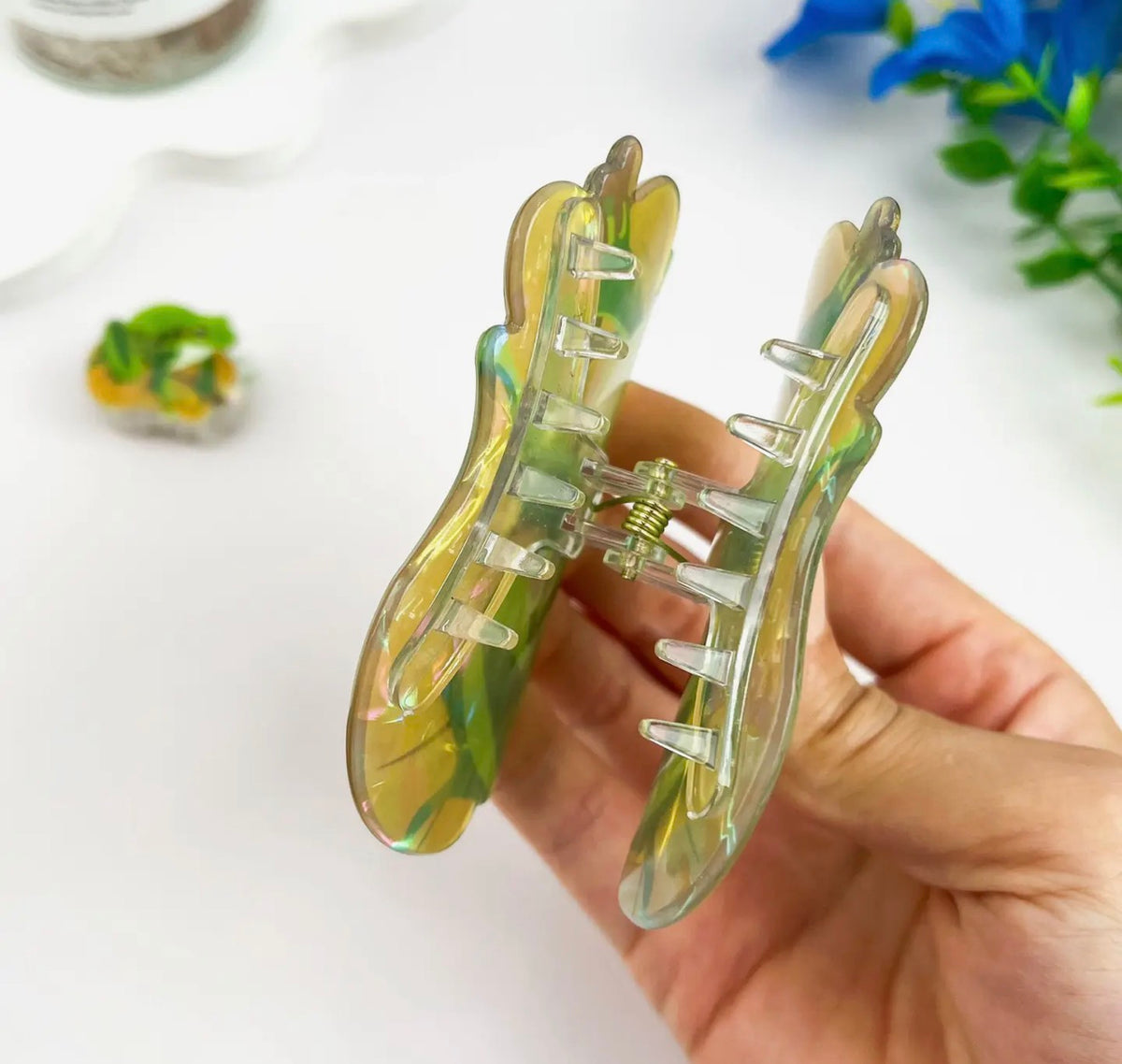 Green Frog Print Hair Claw
