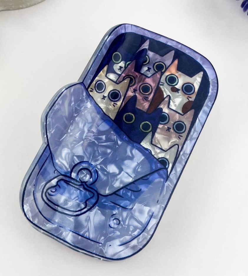 Cat Sardine Tin Print Claw Clip