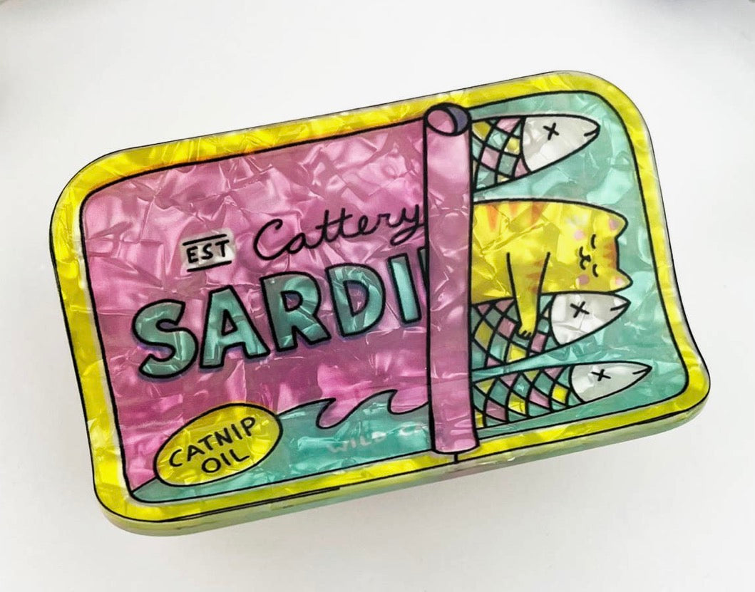 Cat Sardine Tin Print Claw Clip