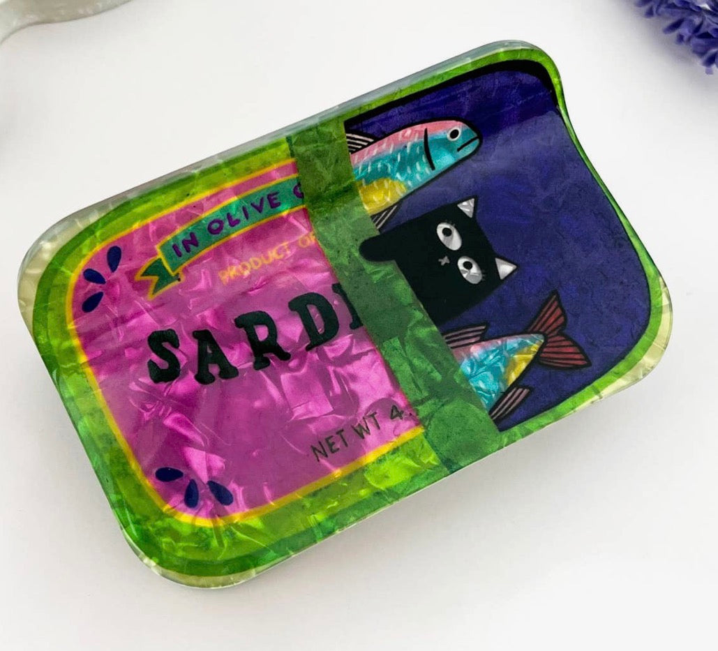 Cat Sardine Tin Print Claw Clip