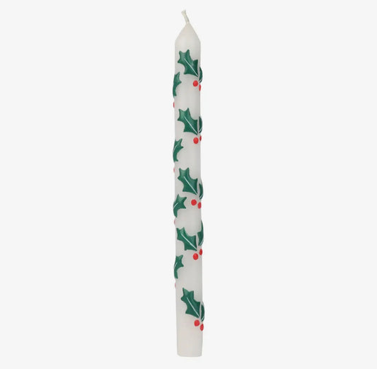 Holly Christmas Taper Dinner Candles