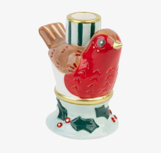 Hand-Painted Robin Candle Holder