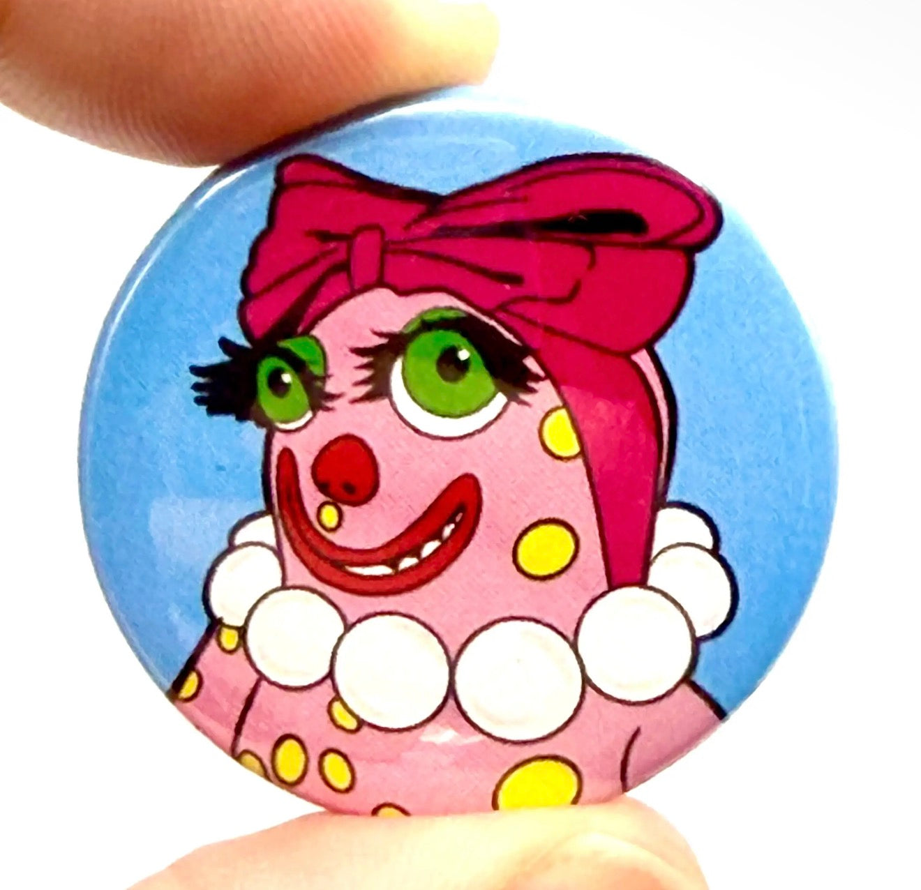 Mrs Blobby Inspired Button Pin Badge