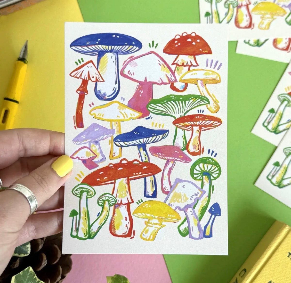 Colourful Mushrooms Postcard