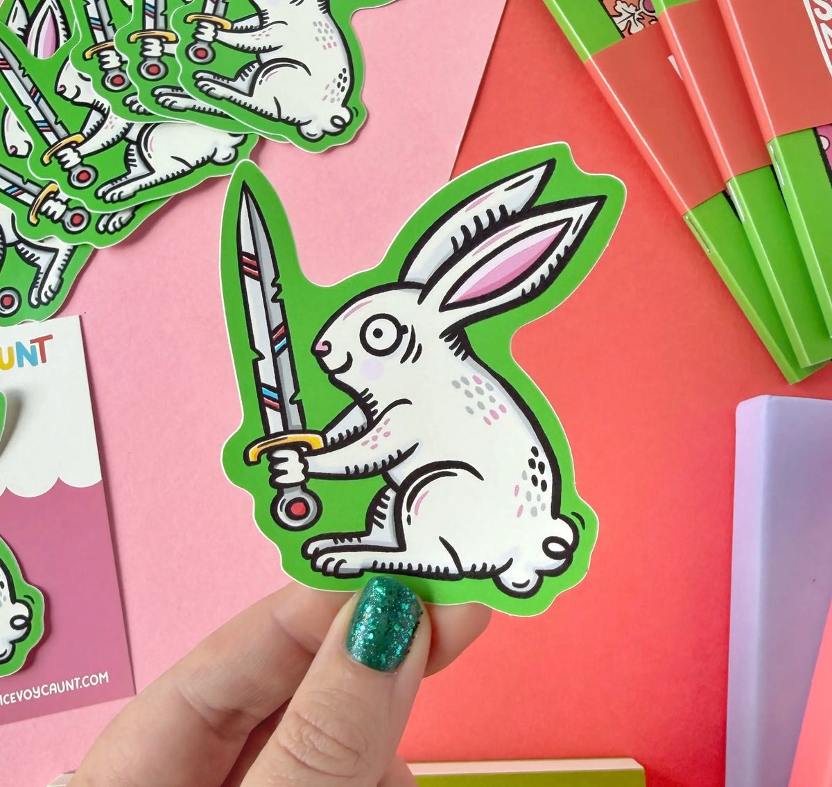 Duelling Bunny Medieval Vinyl Sticker