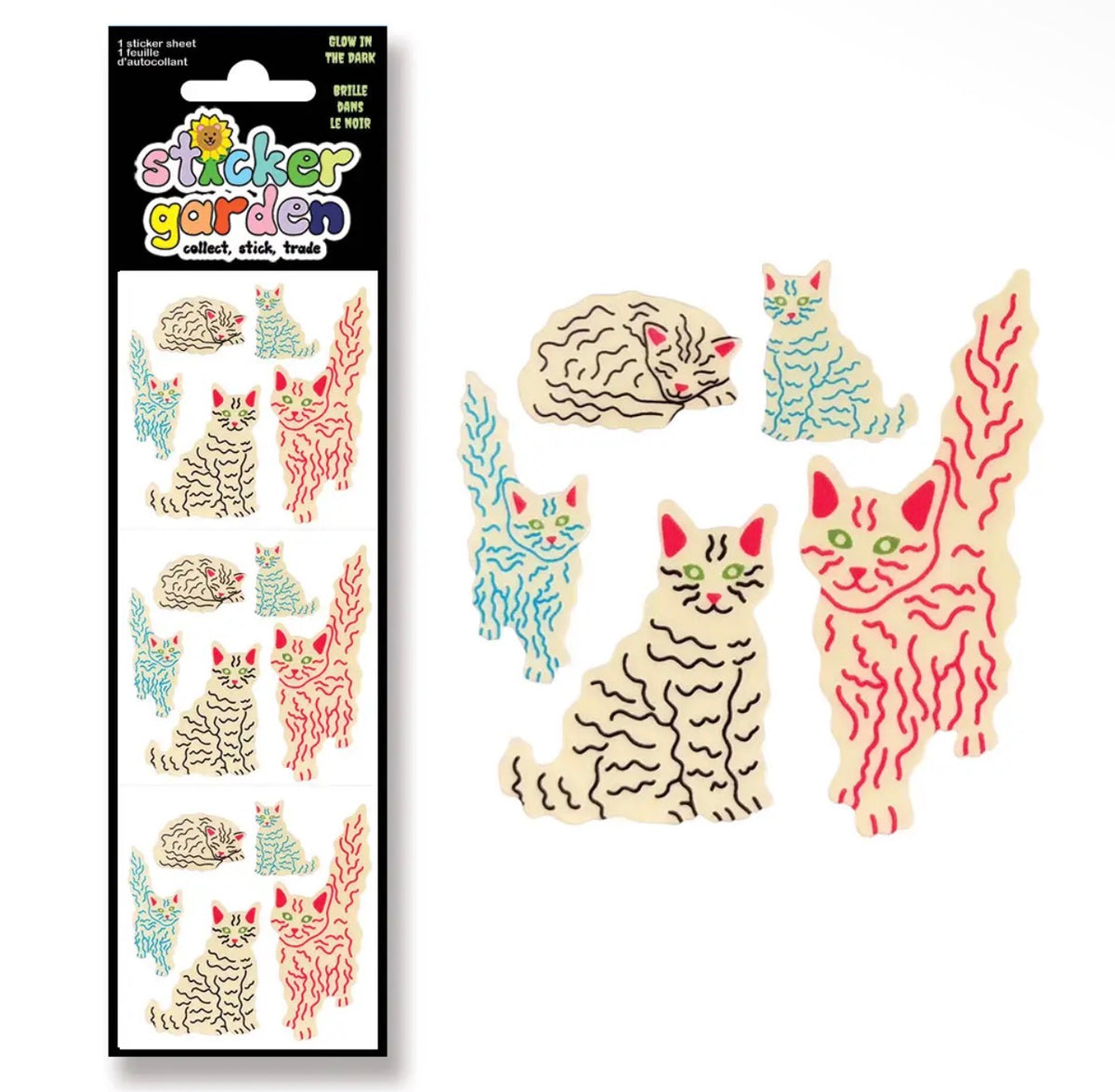 Glow in the Dark Fluffy Cat Sticker Sheet
