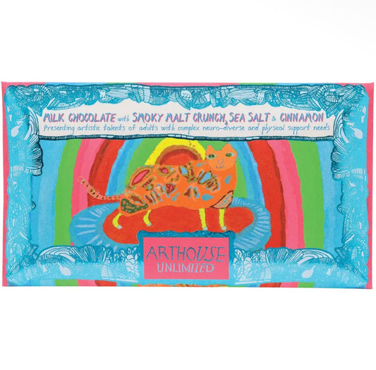 Rainbow Cat, Milk Chocolate Bar with Smoky Malt Crunch, Sea Salt & Cinnamon