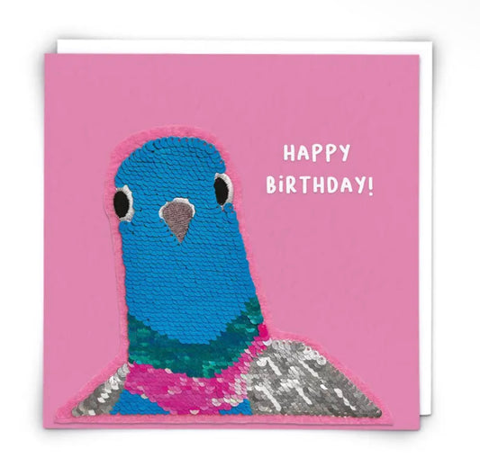 Sequin Pigeon Birthday Card