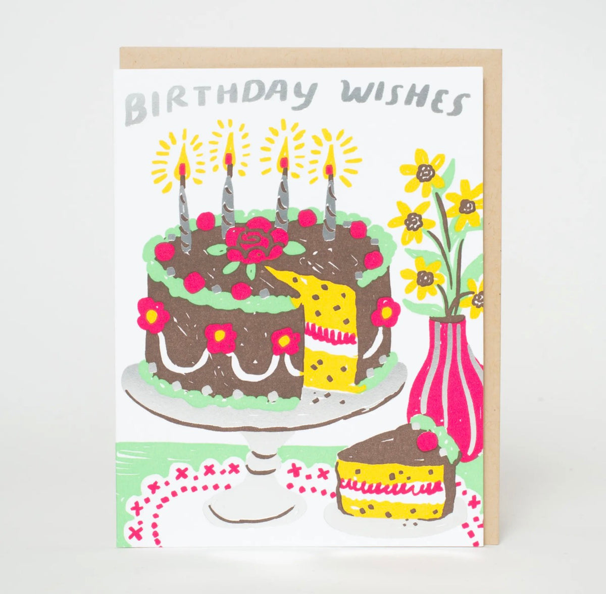 Birthday Cake Wishes Letterpress Greeting Card