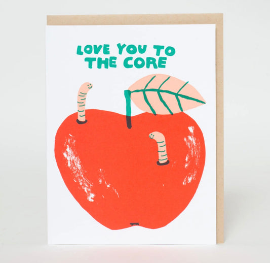 Love You To the Core Apple Letterpress Greeting Card