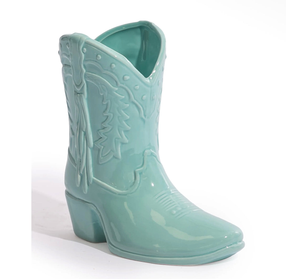 Blue Cowboy Boot Ceramic Vase