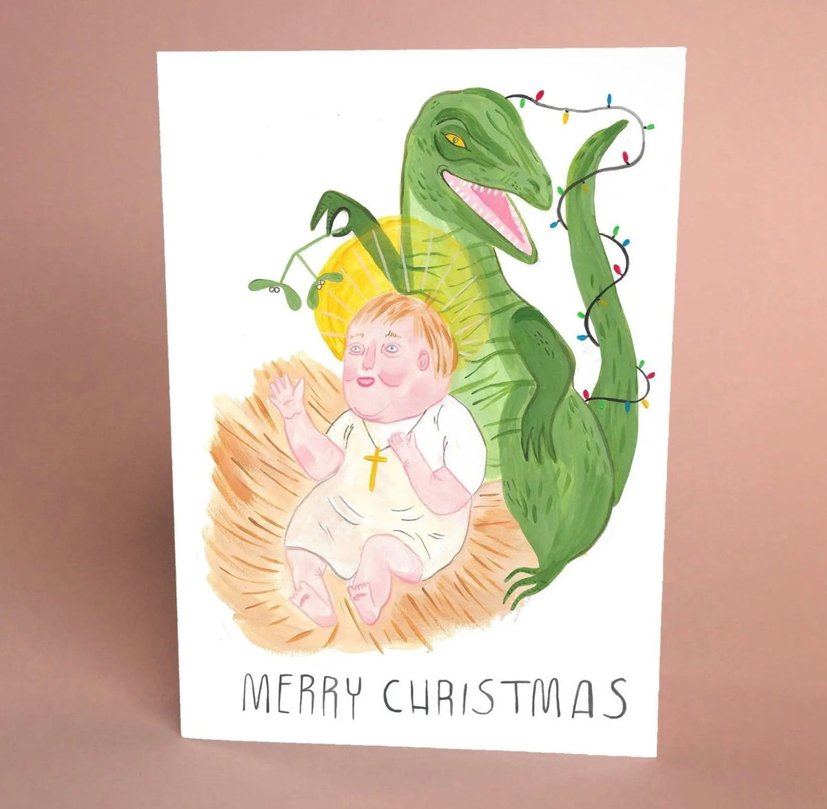 Dinosaur Mistletoe Christmas Greeting Card
