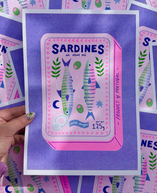 Sardines Tin A4 Risograph Print