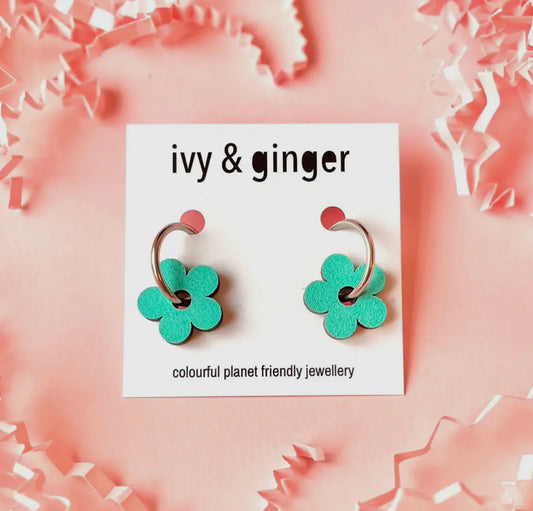 Hand Painted Wooden Flower Hoop Earrings