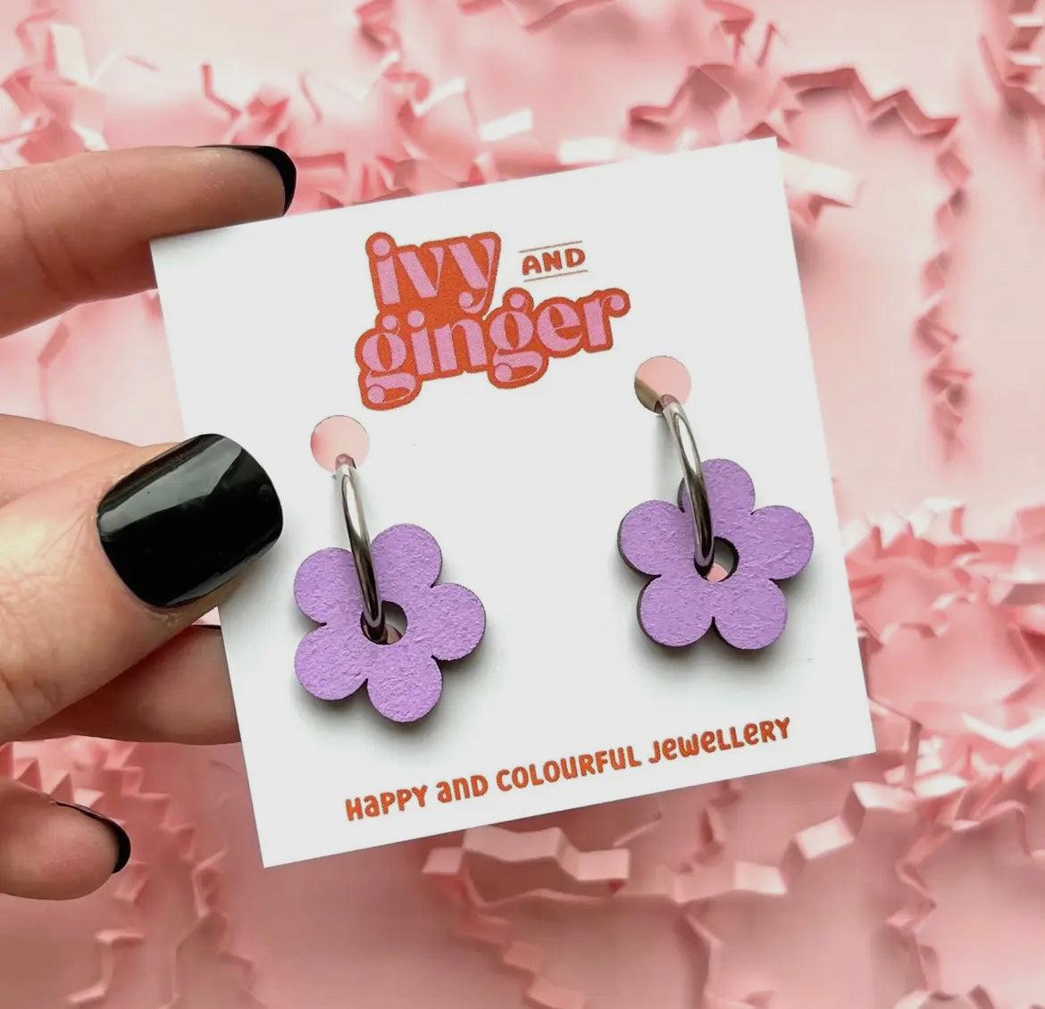 Hand Painted Wooden Flower Hoop Earrings