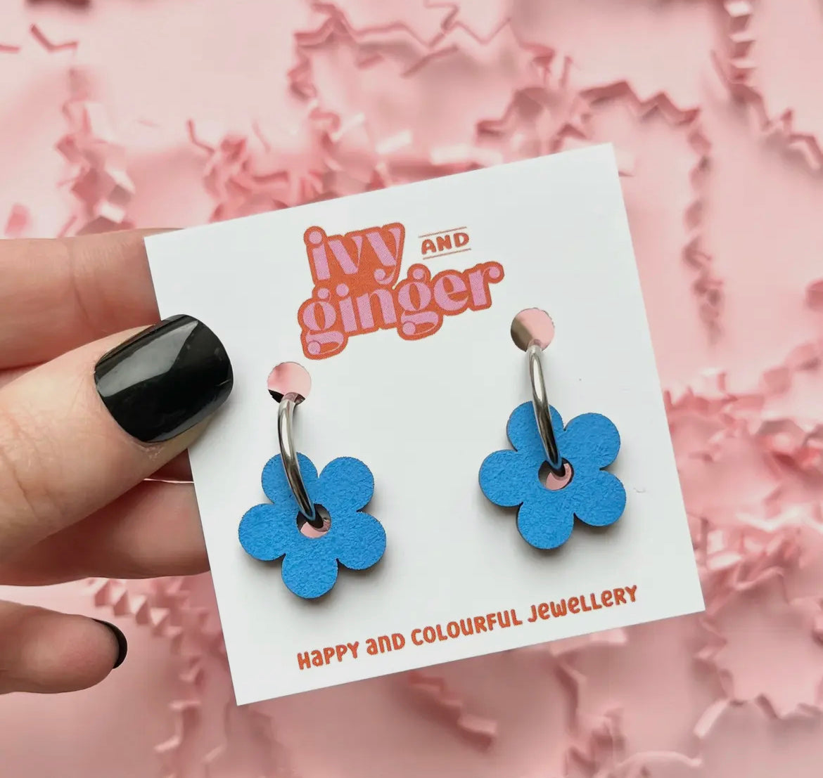 Hand Painted Wooden Flower Hoop Earrings