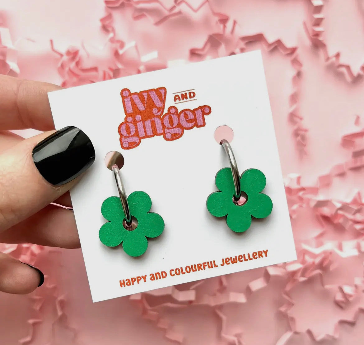 Hand Painted Wooden Flower Hoop Earrings