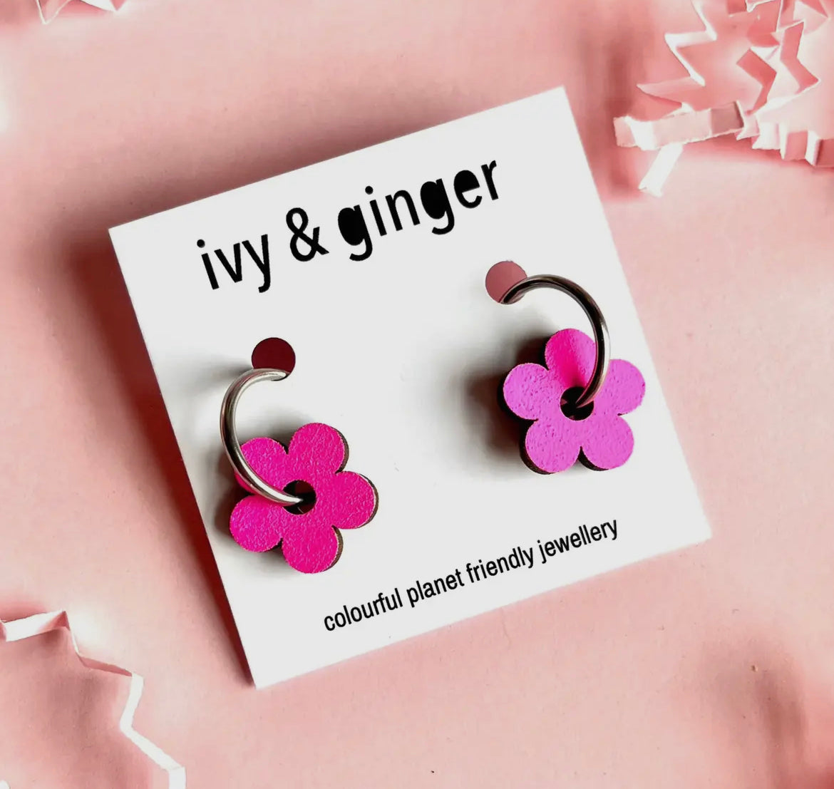 Hand Painted Wooden Flower Hoop Earrings